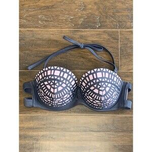 Xhilaration Bikini Top Bandeau Molded Laser Cut Swimsuit Pink Gray Geometric XS